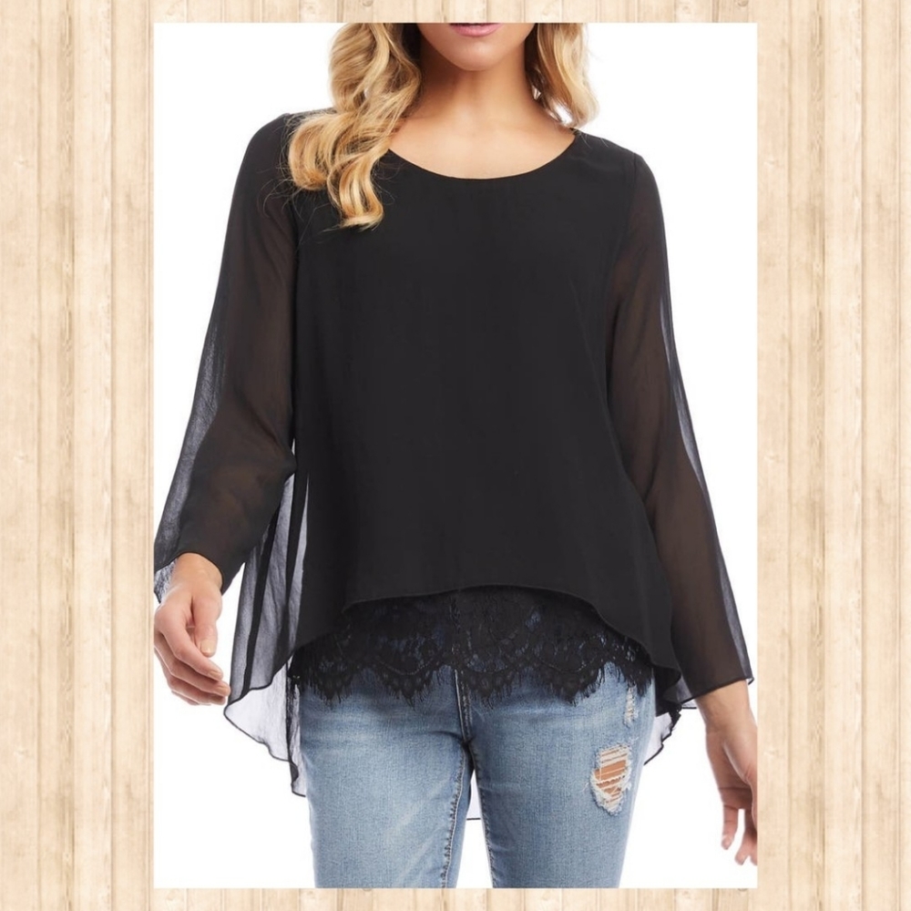 NWOT BLOUSE BOHO TUNIC KAREN KANE BLACK